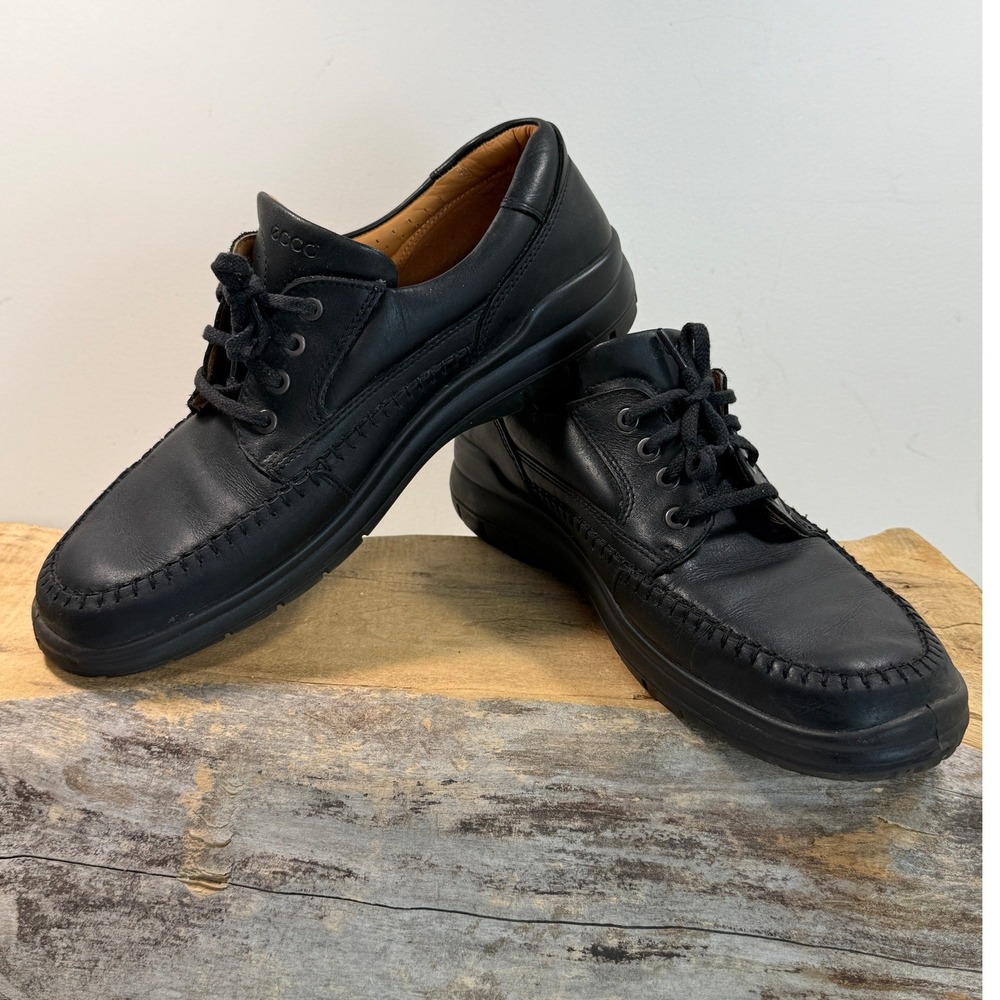 ECCO Mens Black Leather Moc Toe Lace Up Oxford Shoes EU 46 US 12-12.5